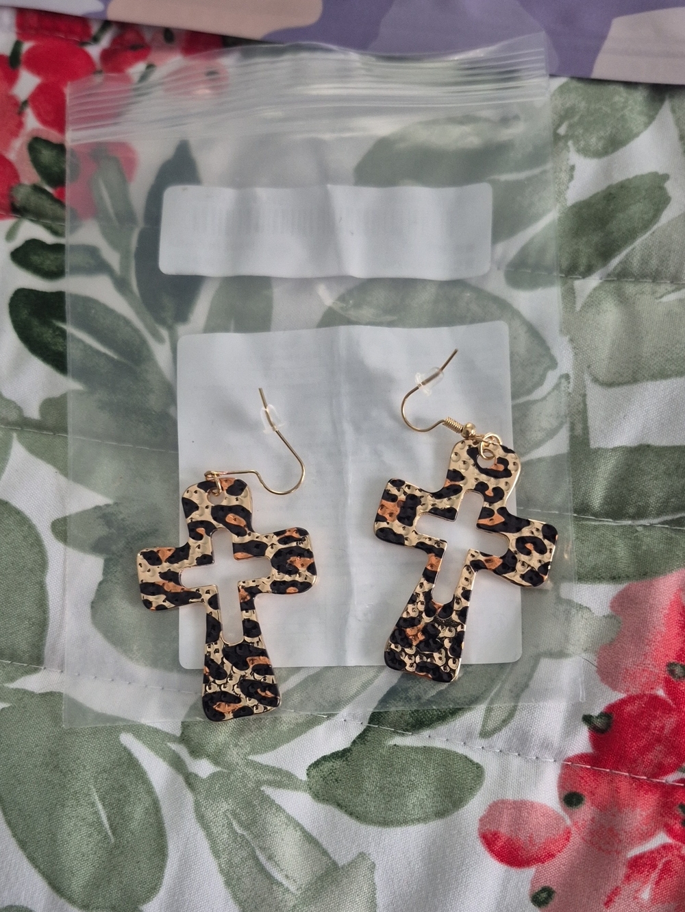 Leopard Cross Drop Earrings - Gold and Black